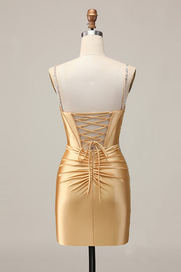Golden Corset Appliqued Bodycon Homecoming Dress